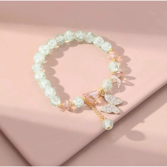 Blossom Boutique Jewelry - 1 LEFT! Minty Green Beaded Butterfly Charm Bracelet